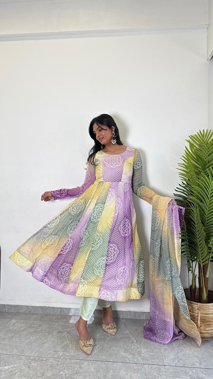 Teeya Creation Multi Color Soft Organza Silk Digital Printed Fully Stitched Gown - Distacart