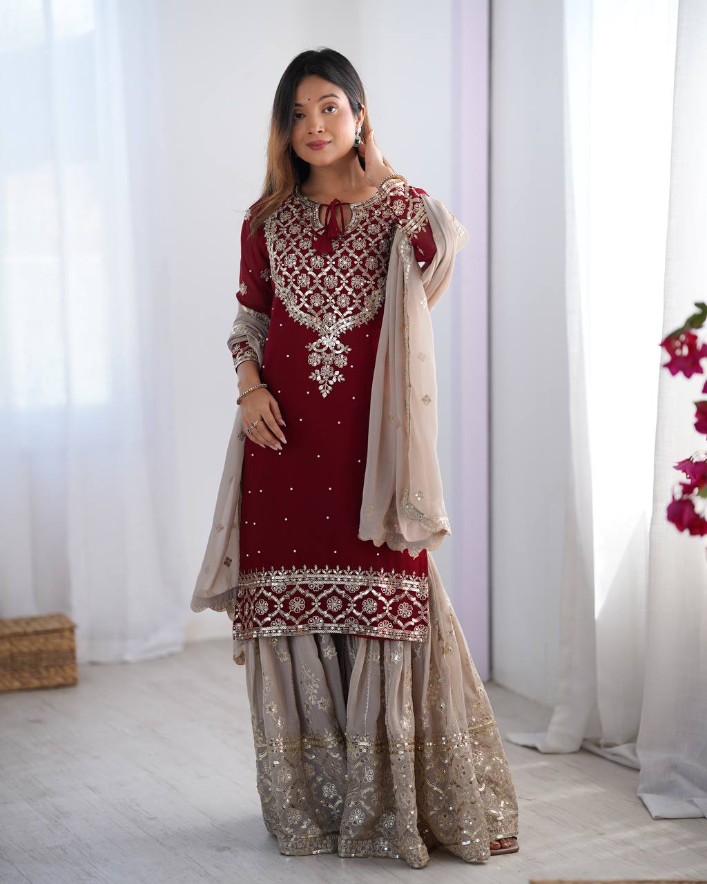 Teeya Creation Red Color Faux Georgette Embroidery Work Fully Stitched Salwar Suit - Distacart