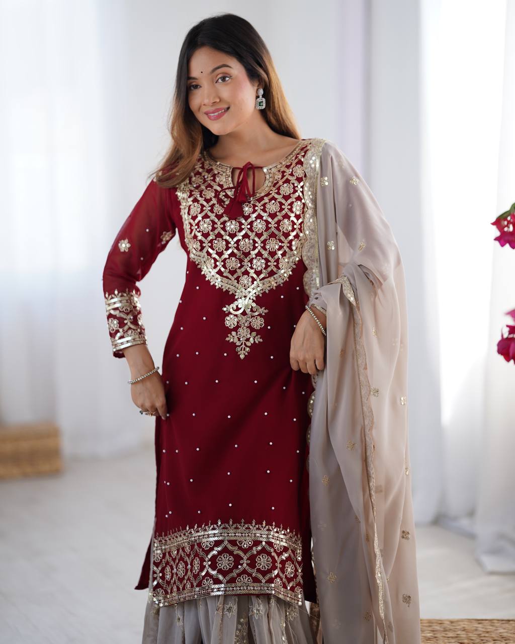 Teeya Creation Red Color Faux Georgette Embroidery Work Fully Stitched Salwar Suit - Distacart