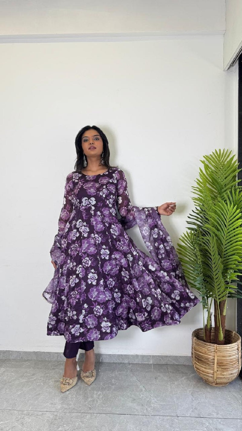 Teeya Creation Multi Color Pure Soft Organza Digital Print Fully Stitched Gown - Distacart