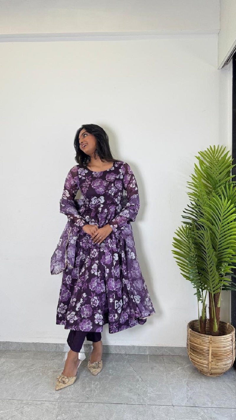 Teeya Creation Multi Color Pure Soft Organza Digital Print Fully Stitched Gown - Distacart