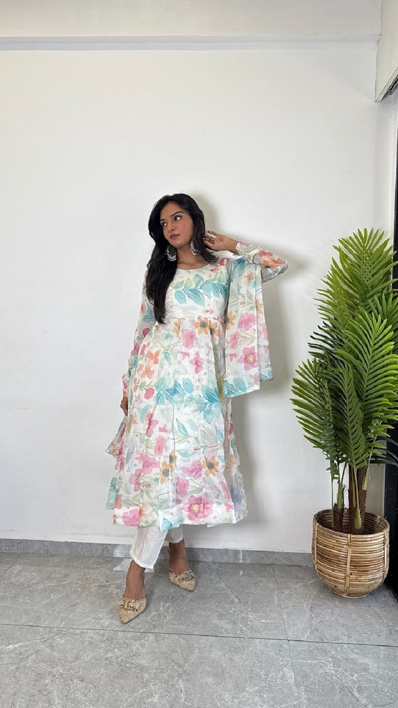 Teeya Creation Multi Color Pure Soft Organza Digital Print Fully Stitched Gown - Distacart