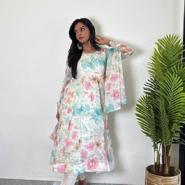 Teeya Creation Multi Color Pure Soft Organza Digital Print Fully Stitched Gown - Distacart