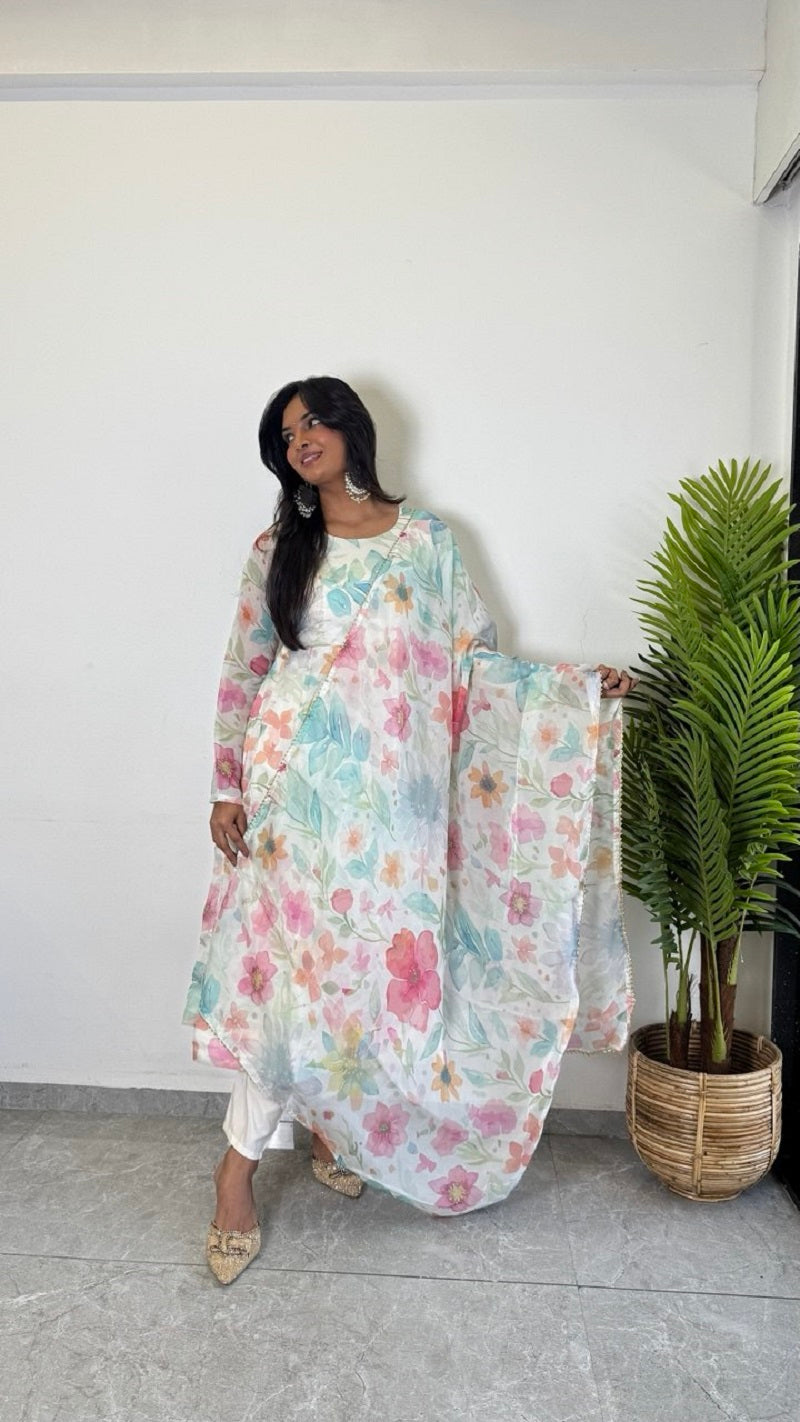 Teeya Creation Multi Color Pure Soft Organza Digital Print Fully Stitched Gown - Distacart