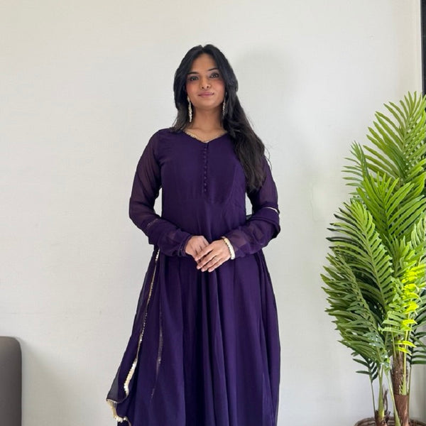 Teeya Creation Purple Color Faux Georgette Digital Print Fully Stitched Gown - Distacart