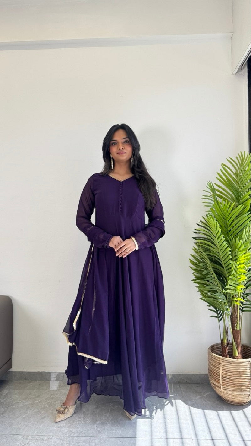 Teeya Creation Purple Color Faux Georgette Digital Print Fully Stitched Gown - Distacart