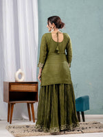 Thumbnail for Teeya Creation Mehendi Color Chinnon Silk Embroidery Work Fully Stitched Salwar Suit - Distacart