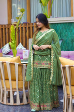 Thumbnail for Teeya Creation Green Color Chinnon Silk Embroidery Work Fully Stitched Salwar Suit - Distacart