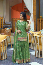 Thumbnail for Teeya Creation Green Color Chinnon Silk Embroidery Work Fully Stitched Salwar Suit - Distacart