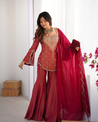 Teeya Creation Red Colour Beautiful Simmar Silk Pakistani Suit