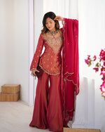 Thumbnail for Teeya Creation Red Colour Beautiful Simmar Silk Pakistani Suit
