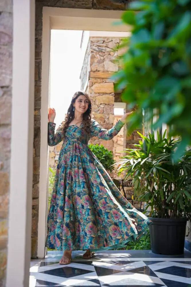 Teeya Creation Multicolor Muslin Silk Digital Print Anarkali With Pants And Dupatta - Distacart