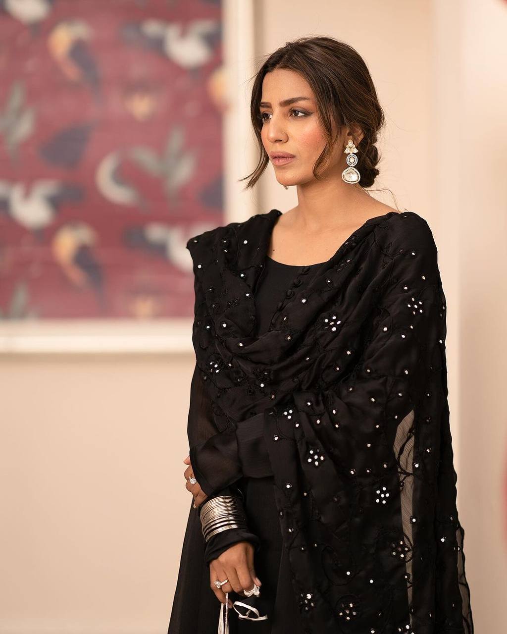Teeya Creation Black Color Roman Cotton Embroidery And Sequence Work Anarkali With Pants And Dupatta - Distacart