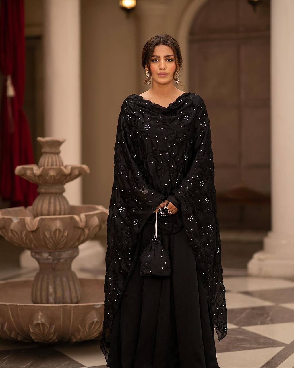Teeya Creation Black Color Roman Cotton Embroidery And Sequence Work Anarkali With Pants And Dupatta - Distacart