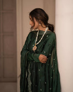 Thumbnail for Teeya Creation Green Color Roman Cotton Embroidery And Sequence Work Anarkali With Pants And Dupatta - Distacart