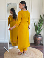 Thumbnail for The52 Women's Roman Silk Embroidered Straight Kurta, Pant and Dupatta Set