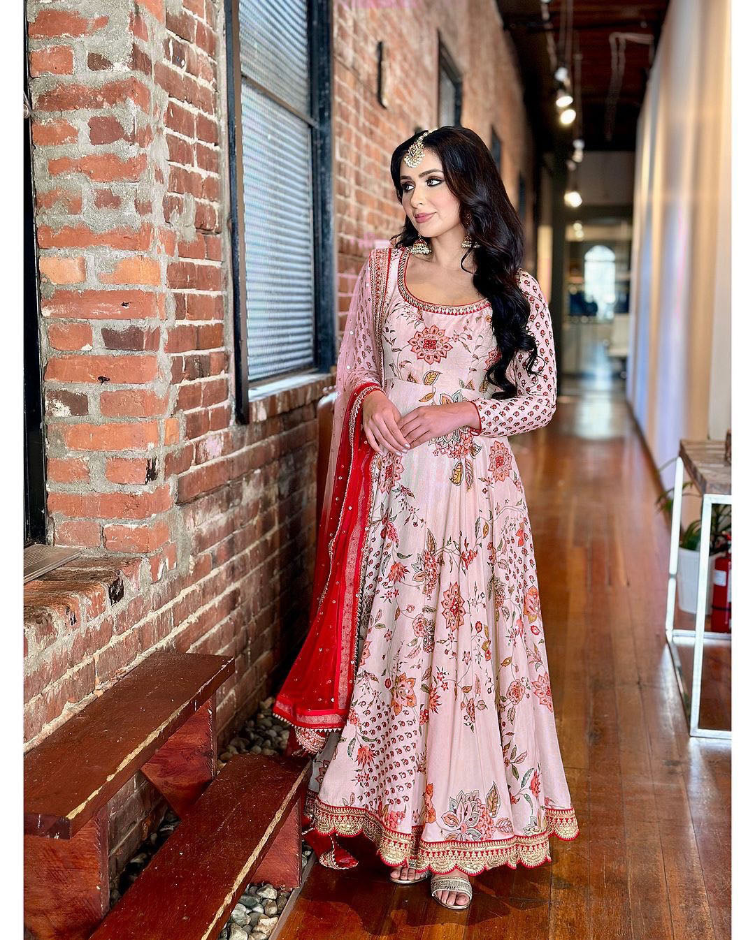Teeya Creation Pink Colour Faux Georgette Digital Print With Embroidery And Sequence Work Anarkali With Pants And Dupatta - Distacart