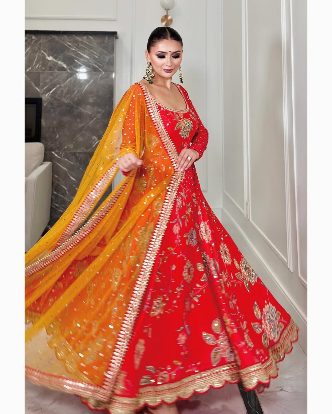 Teeya Creation Red Colour Georgette Beautiful Digital Print With Embroidery Work Lace Long Gown