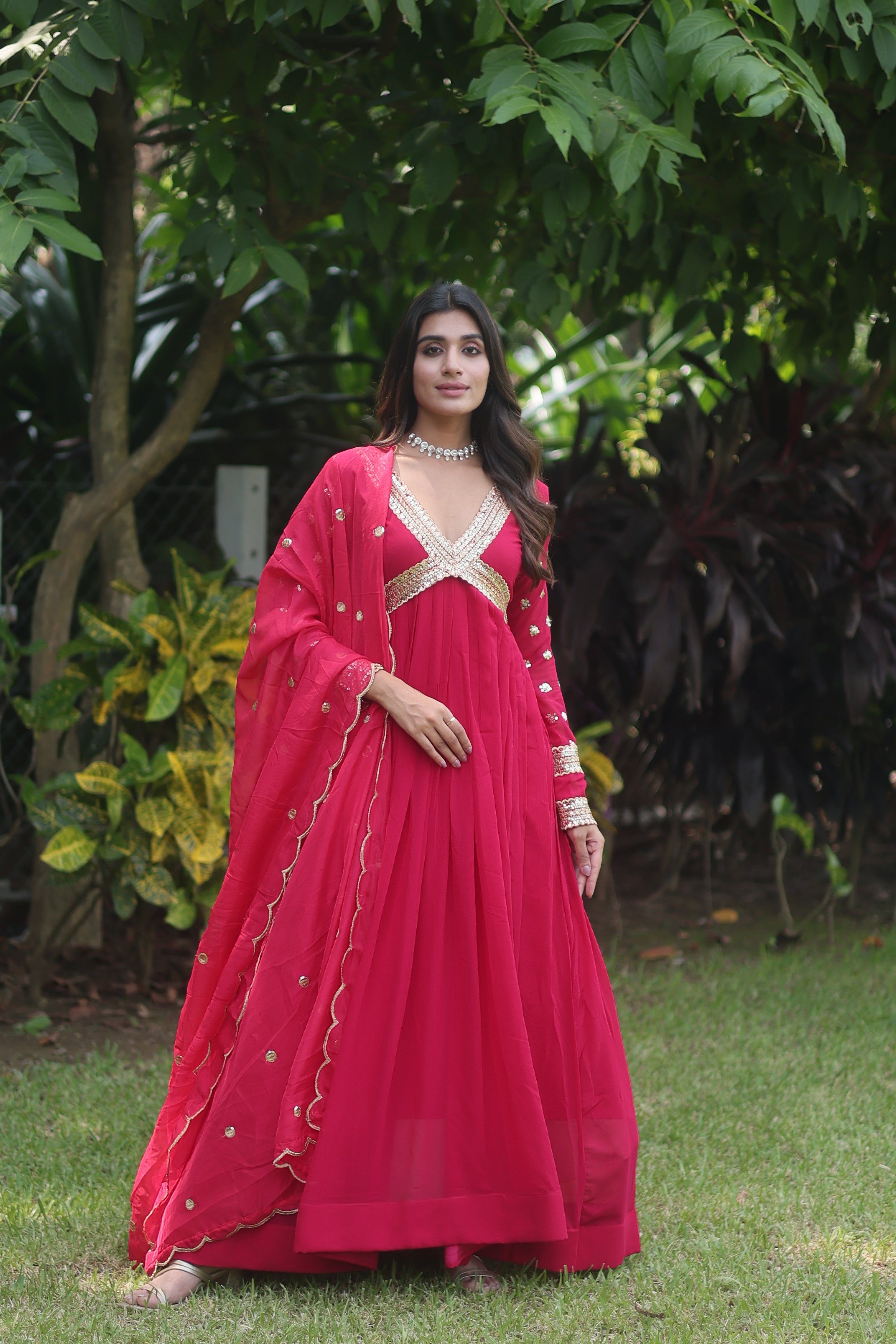 Teeya Creation Pink Color Faux Georgette Embroidery Work Fully Stitched Long Gown - Distacart