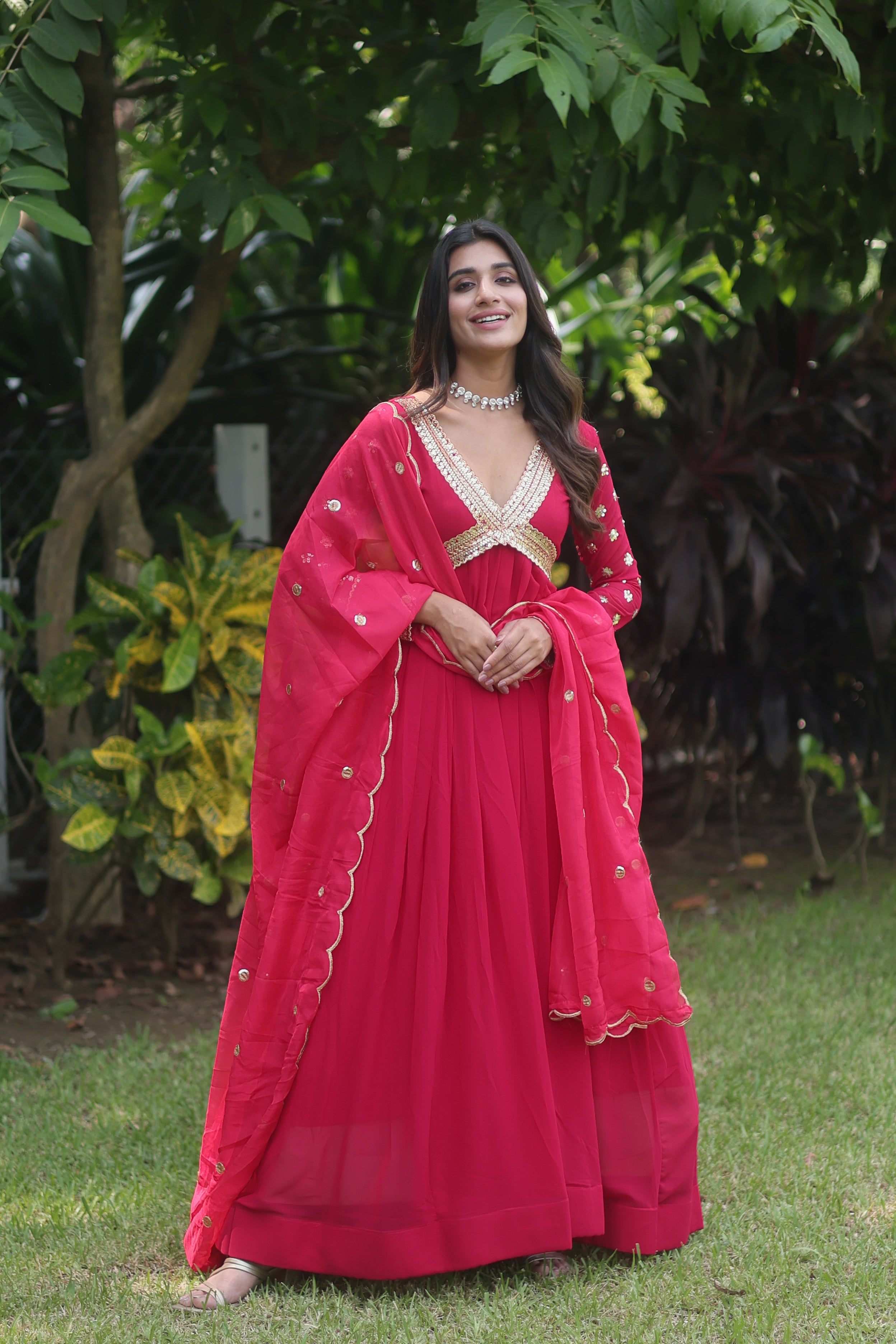 Teeya Creation Pink Color Faux Georgette Embroidery Work Fully Stitched Long Gown - Distacart