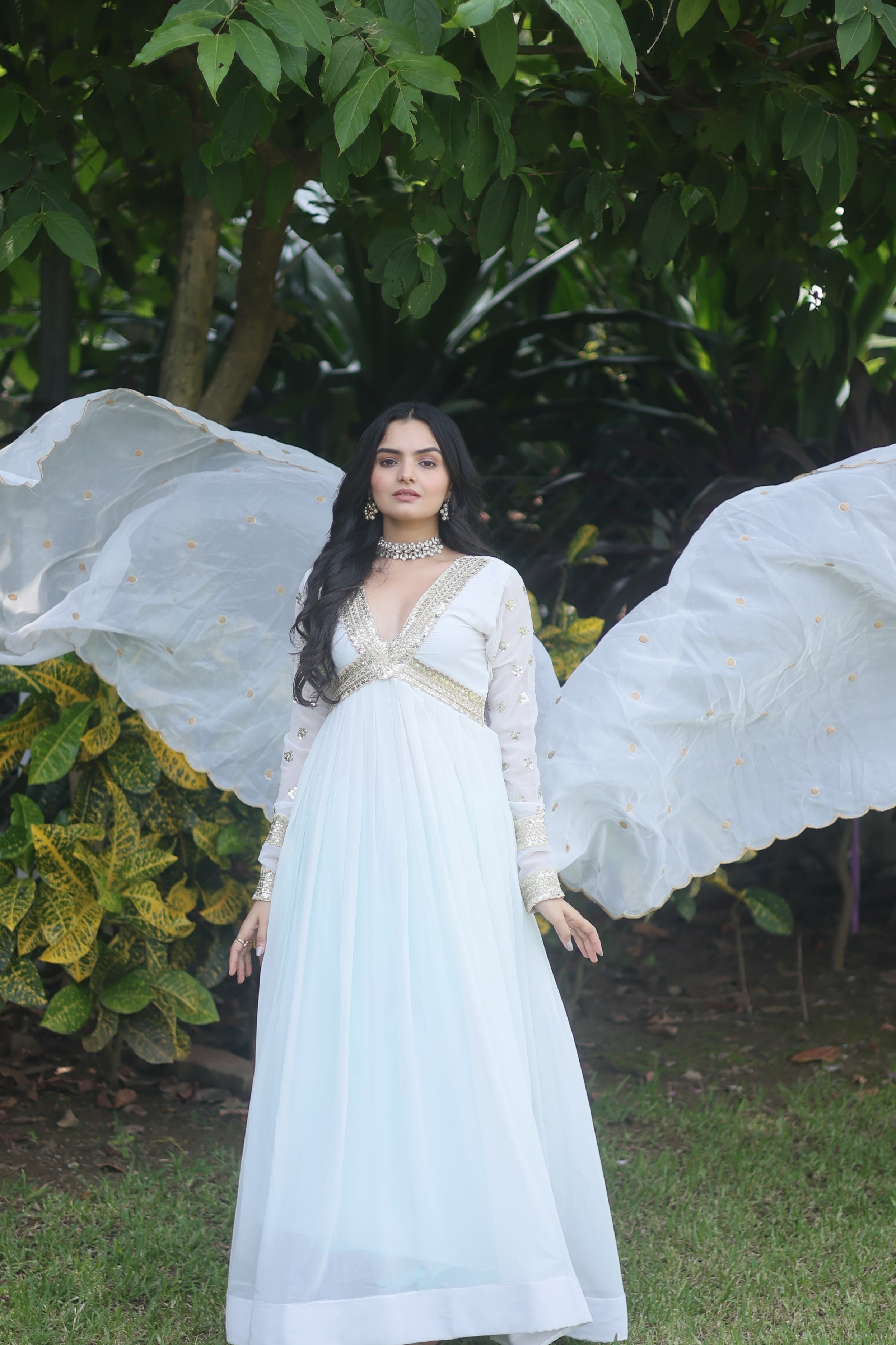 Teeya Creation White Color Faux Georgette Embroidery Work Fully Stitched Long Gown - Distacart