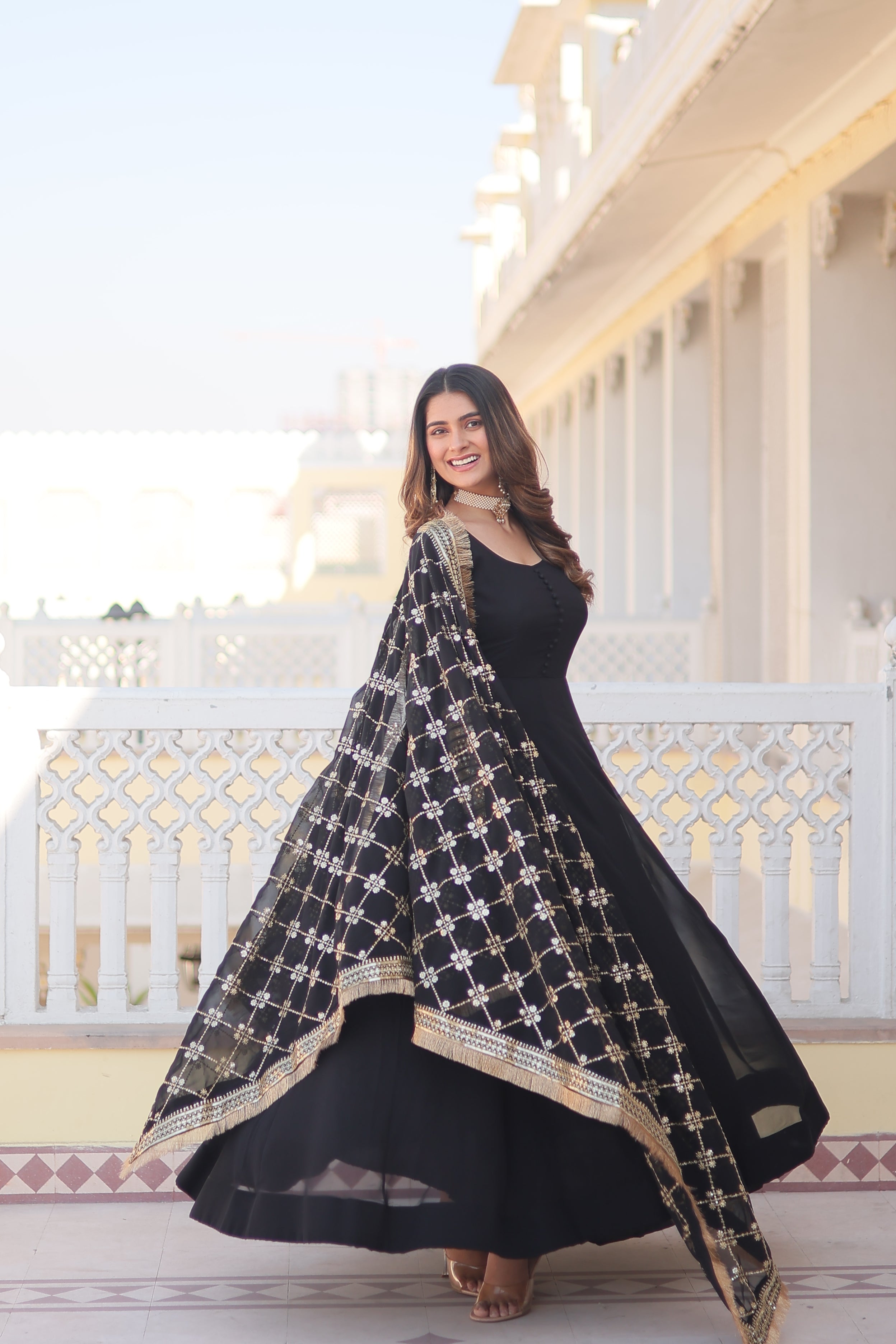 Teeya Creation Black Color Faux Georgette Fully Stitched Gown - Distacart