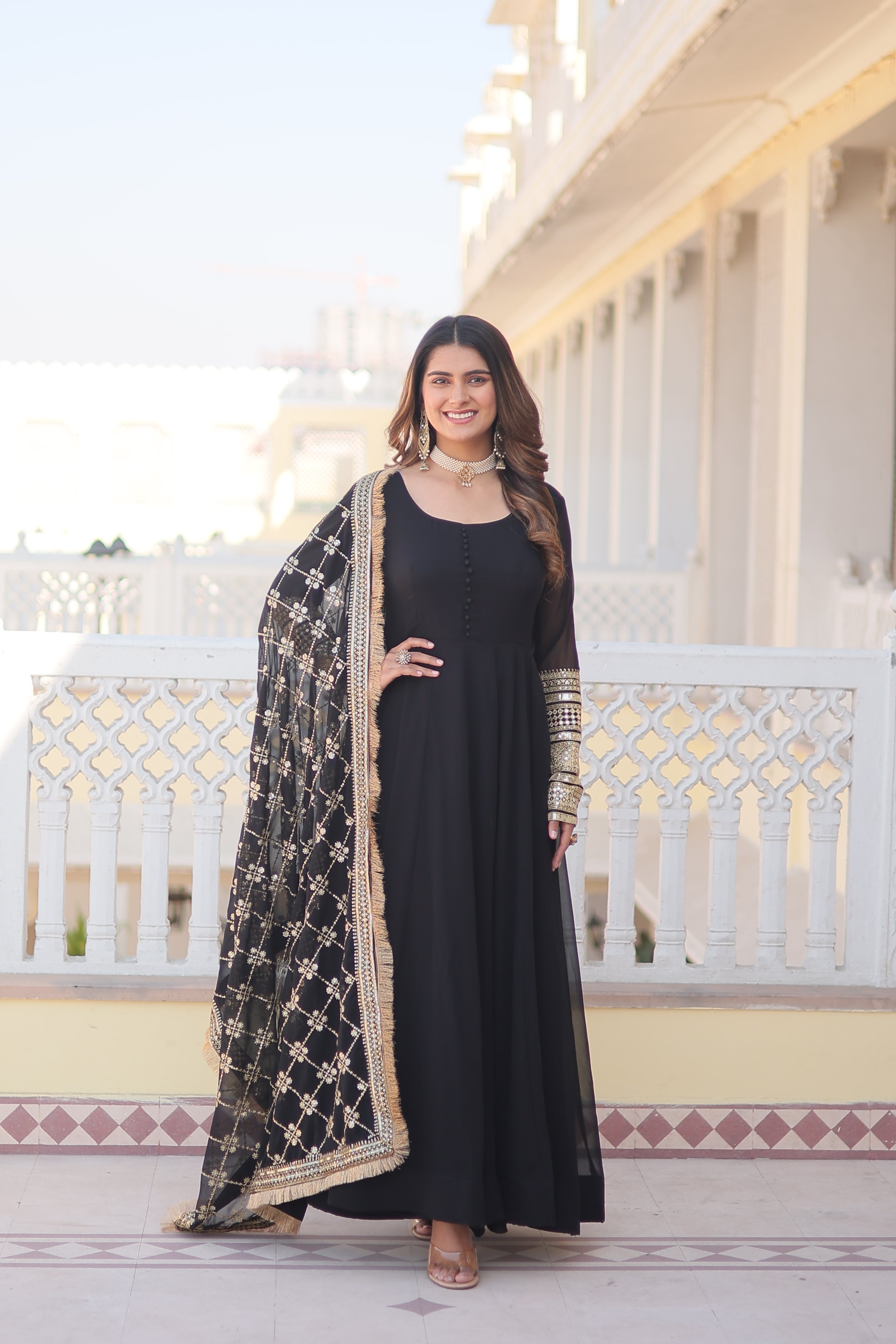 Teeya Creation Black Color Faux Georgette Fully Stitched Gown - Distacart