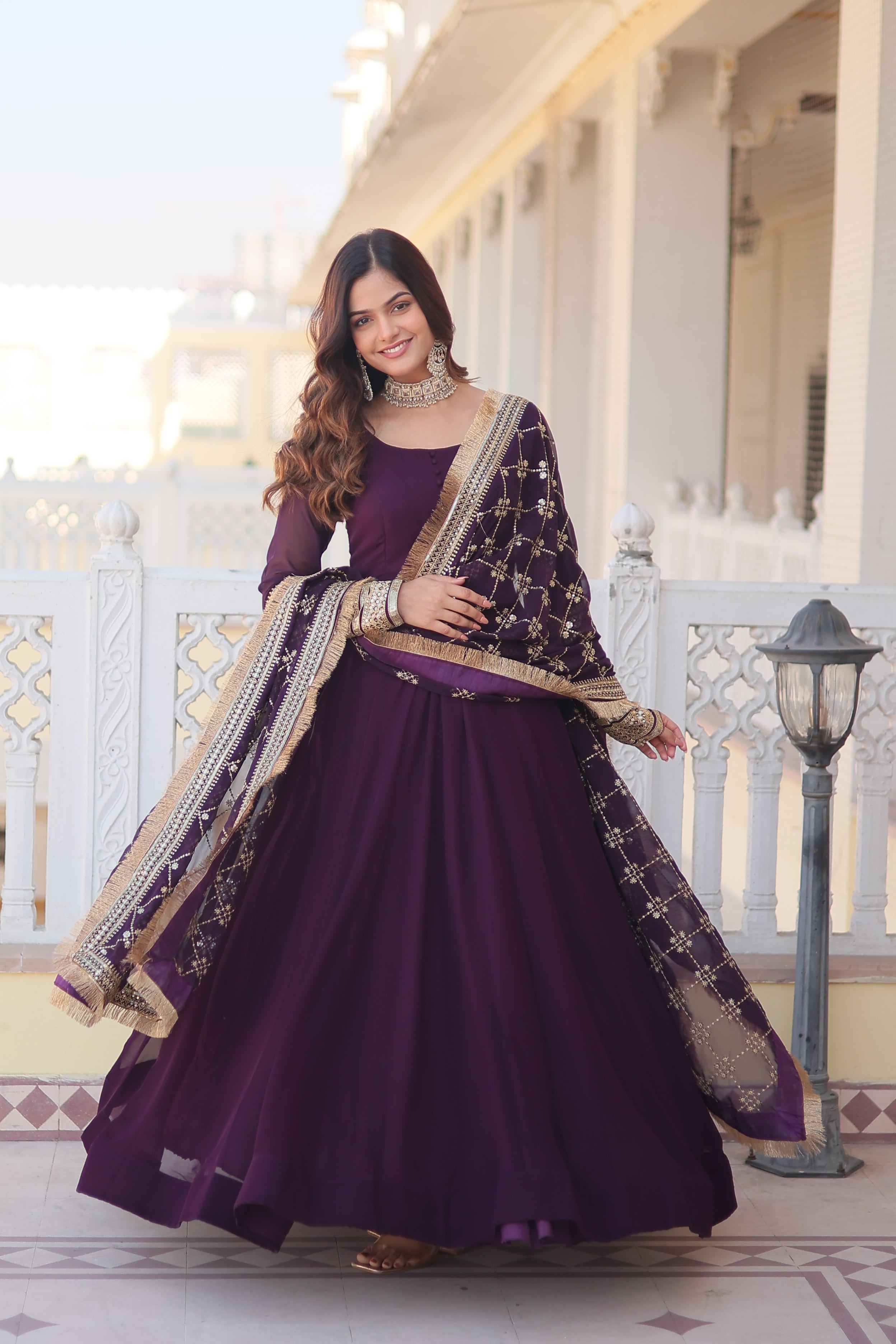 Teeya Creation Wine Color Faux Georgette Fully Stitched Gown - Distacart