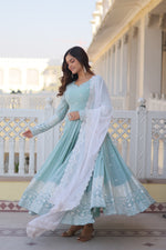 Thumbnail for Teeya Creation Sky Blue Color Faux Georgette Embroidery And Sequence Work Fully Stitched Anarkali Gown - Distacart
