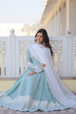 Thumbnail for Teeya Creation Sky Blue Color Faux Georgette Embroidery And Sequence Work Fully Stitched Anarkali Gown - Distacart