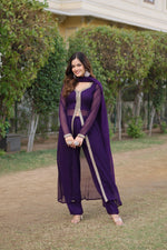 Thumbnail for Teeya Creation Wine Color Faux Georgette Embroidery Work Fully Stitched Long Kurti - Distacart