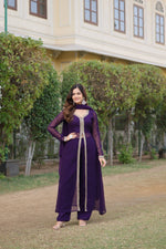 Thumbnail for Teeya Creation Wine Color Faux Georgette Embroidery Work Fully Stitched Long Kurti - Distacart