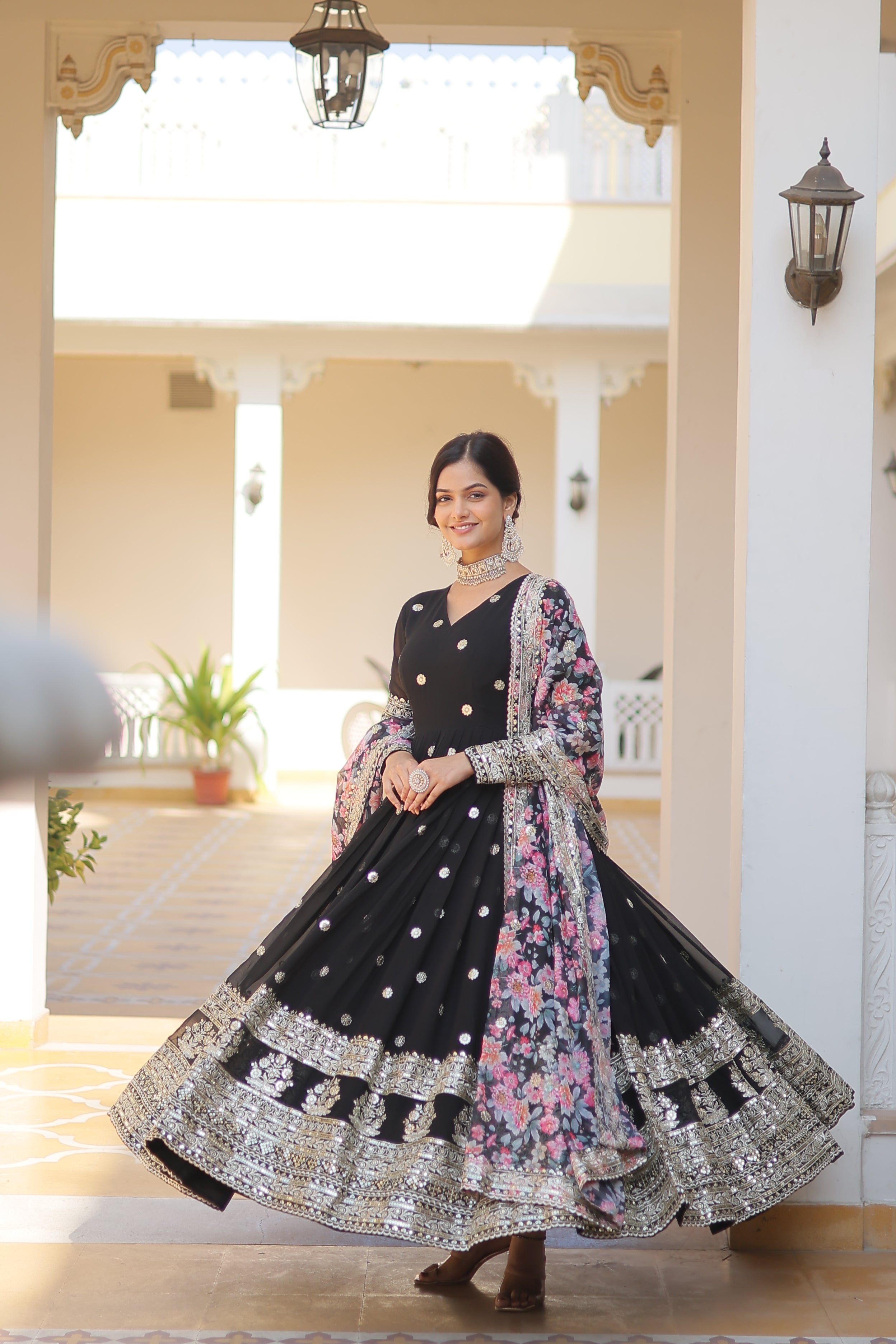 Teeya Creation Black Color Faux Georgette Embroidery And Sequence Work Fully Stitched Anarkali Gown - Distacart