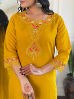 Thumbnail for The52 Women's Roman Silk Embroidered Straight Kurta, Pant and Dupatta Set