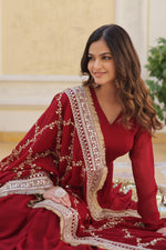 Thumbnail for Teeya Creation Maroon Color Faux Georgette Zari Embroidery Work Fully Stitched Anarkali Gown - Distacart