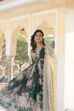 Thumbnail for Teeya Creation Green Color Russian Silk Digital Print With Embroidery Work Fully Stitched Gown - Distacart