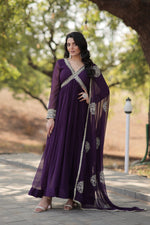 Thumbnail for Teeya Creation Purple Color Faux Georgette Zari Embroidery Work Fully Stitched Anarkali Gown - Distacart