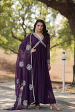 Thumbnail for Teeya Creation Purple Color Faux Georgette Zari Embroidery Work Fully Stitched Anarkali Gown - Distacart