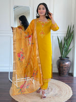 Thumbnail for The52 Women's Roman Silk Embroidered Straight Kurta, Pant and Dupatta Set