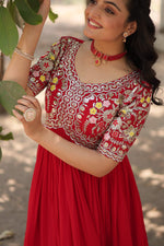 Thumbnail for Teeya Creation Red Color Faux Georgette Embroidery Work Fully Stitched Kurti - Distacart