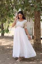 Thumbnail for Teeya Creation White Color Faux Georgette Embroidery Work Fully Stitched Kurti - Distacart
