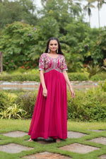 Thumbnail for Teeya Creation Pink Color Faux Georgette Embroidery Work Fully Stitched Kurti - Distacart