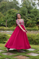 Thumbnail for Teeya Creation Pink Color Faux Georgette Embroidery Work Fully Stitched Kurti - Distacart