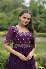 Thumbnail for Teeya Creation Purple Color Faux Georgette Embroidery Work Fully Stitched Kurti - Distacart