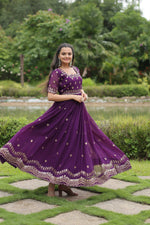Thumbnail for Teeya Creation Purple Color Faux Georgette Embroidery Work Fully Stitched Kurti - Distacart
