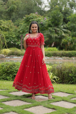 Thumbnail for Teeya Creation Red Color Faux Georgette Embroidery Work Fully Stitched Kurti - Distacart