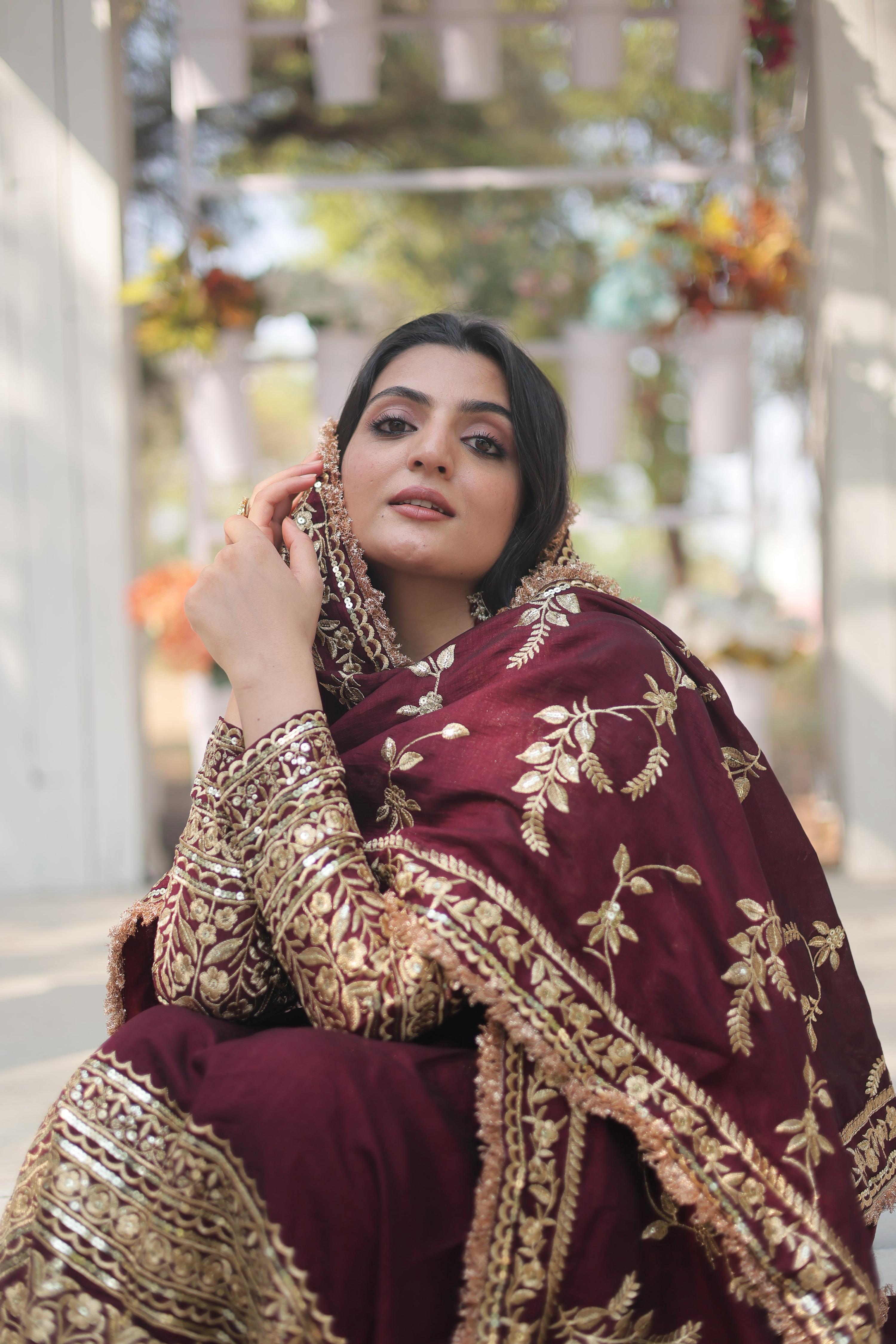 Teeya Creation Maroon Color Vichitra Simmar Silk Heavy Embroidery Work Fully Stitched Anarkali Gown - Distacart