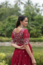 Thumbnail for Teeya Creation Maroon Color Faux Georgette Embroidery Work Fully Stitched Kurti - Distacart