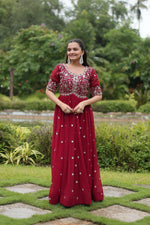 Thumbnail for Teeya Creation Maroon Color Faux Georgette Embroidery Work Fully Stitched Kurti - Distacart