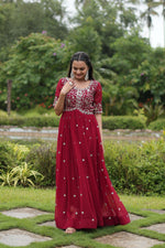 Thumbnail for Teeya Creation Maroon Color Faux Georgette Embroidery Work Fully Stitched Kurti - Distacart